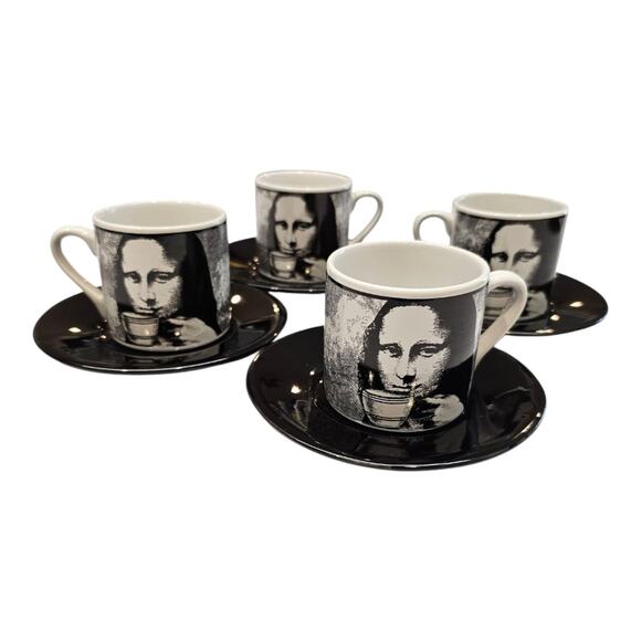 Mona Lisa Demitasse Espresso Cups and 4 Saucers Set - Picture 1 of 7